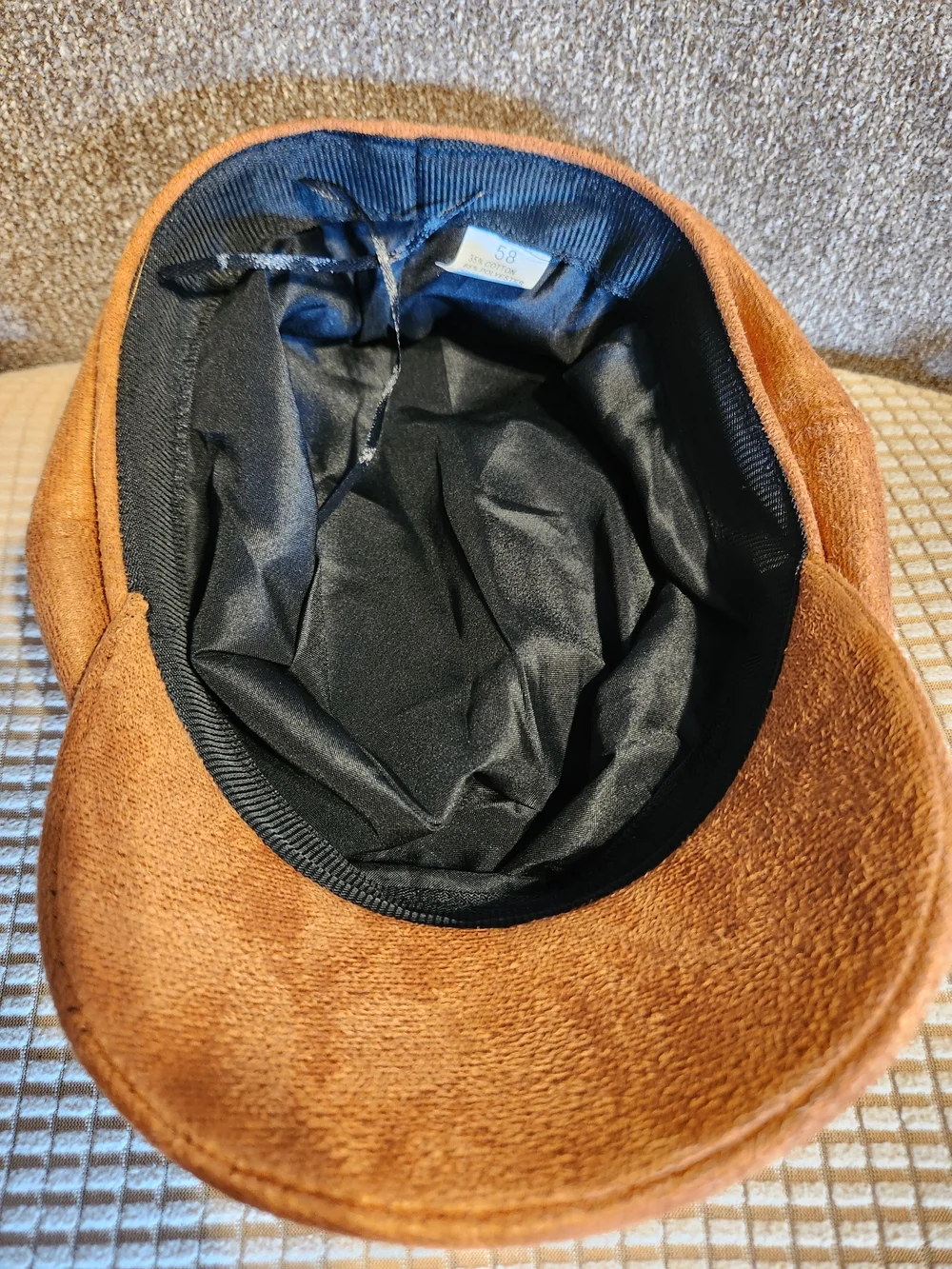 Womens Faux Suede Baker Boy Cap - Brown